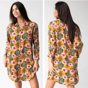 Natural Life Georgia Floral Shirt Dress Womens XL Button Down Pockets Bohemian